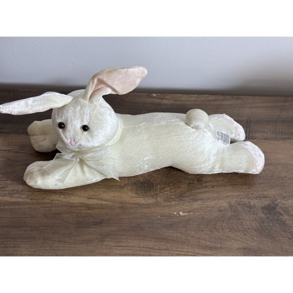 Vtg Natural Wonders Bunny Rabbit Velveteens Plush 1997 White‎ Pink Ears & Feet